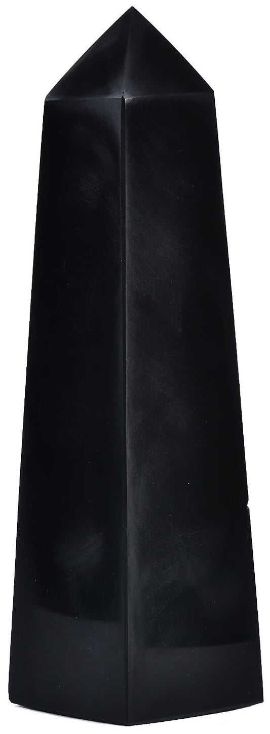 JIC Gem large black obsidian wand with four facets for meditation and energy focus.