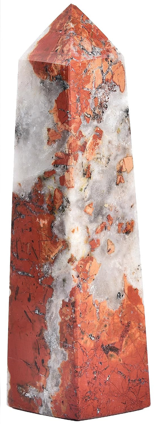 JIC Gem red jasper crystal tower front view for energy focus during meditation