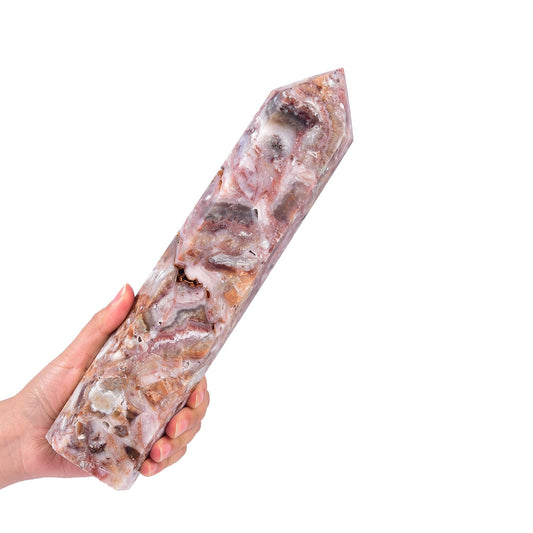 JIC Gem striped agate obelisk tower close-up for decorative energy focus