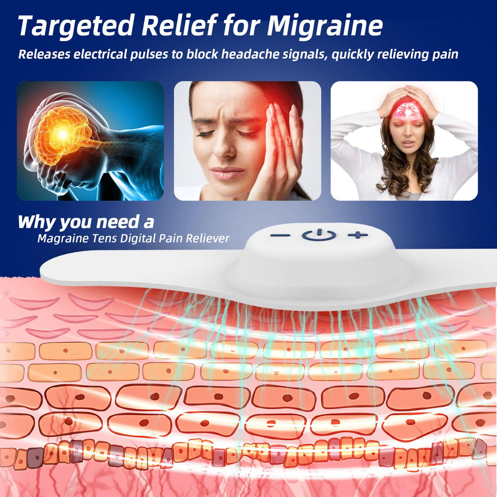 JICHAMOXY TENS electrodes on forehead provide customizable pain mitigation sessions.