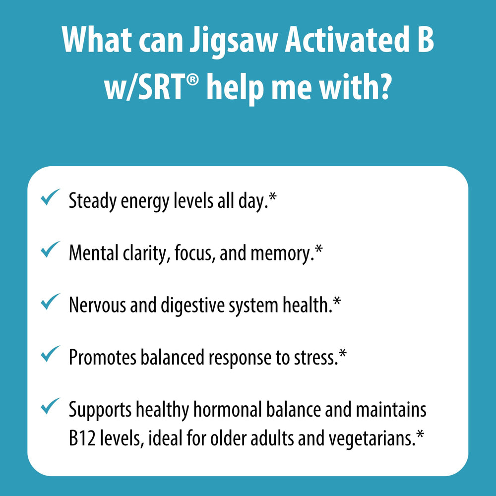 Close-up of Jigsaw Health Activated B w/SRT highlighting nervous system support.