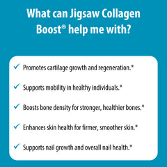 Jigsaw Health Collagen Boost skin-hair-glow captures potential beauty benefits.
