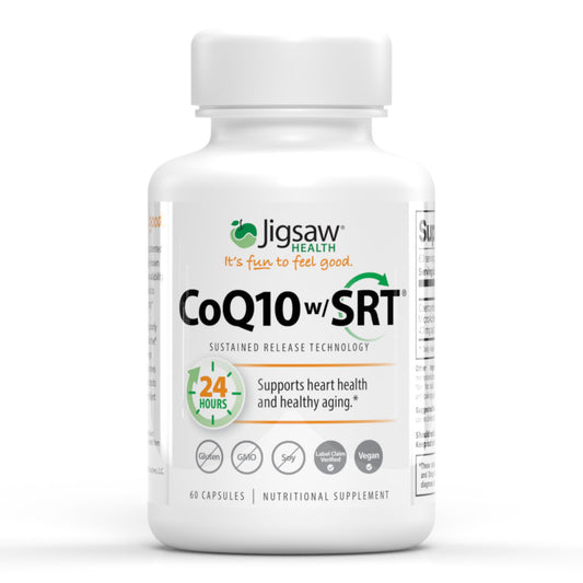 Jigsaw Health CoQ10 w/SRT bottle with 60 capsules for daily heart support.