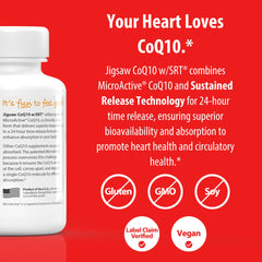 Jigsaw Health CoQ10 w/SRT bottle seen from the side.