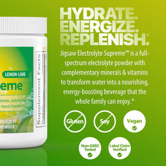 Jigsaw Health Electrolyte Supreme scoop showing powder texture for mixing.