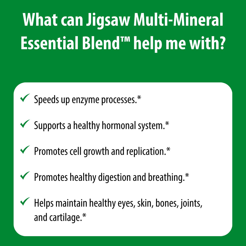 Jigsaw Health Multi-Mineral ingredients chart reveals 60+ trace minerals.