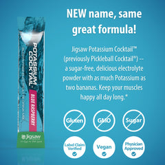Jigsaw Health Potassium Cocktail blue raspberry stir dissolving powder in water.