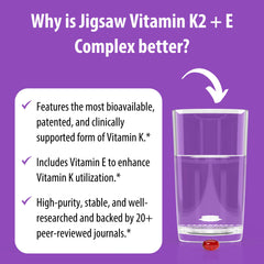 Jigsaw Health Vitamin K2 + E Complex packaging box highlights the product