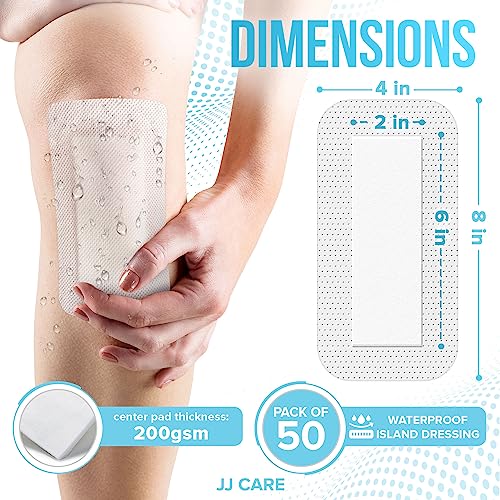 JJ CARE bordered gauze pad 4x8-inch close-up shows non-stick center pad