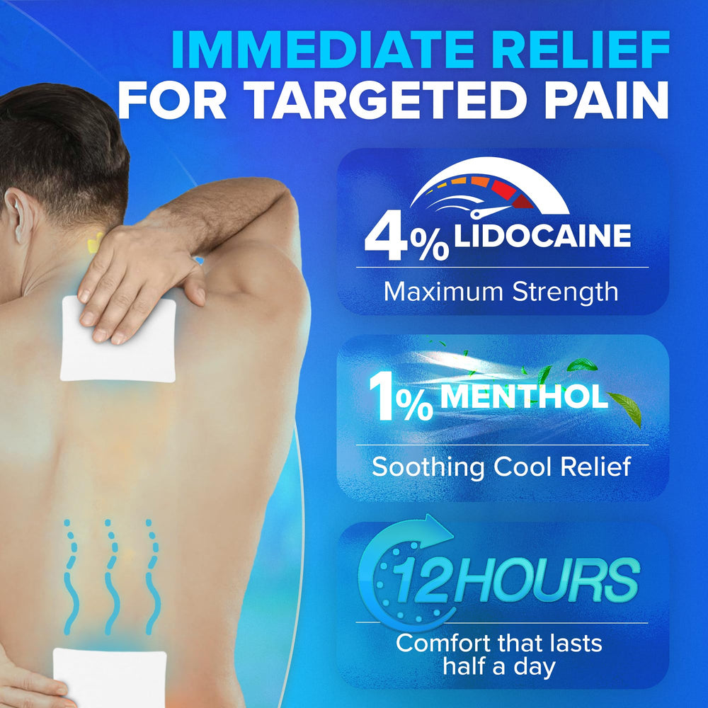 JJ CARE lidocaine patches on neck and shoulder area for tension relief