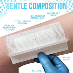 JJ CARE non-stick central pad detail for gentle wound care