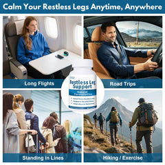Jkrova Restless Legs Relief ingredients panel emphasizing vitamin support.