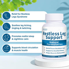 Jkrova Restless Legs Relief at night scene illustrating calmer legs during sleep.