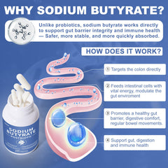 Illustration of sodium butyrate releasing in the lower colon supports gut balance.