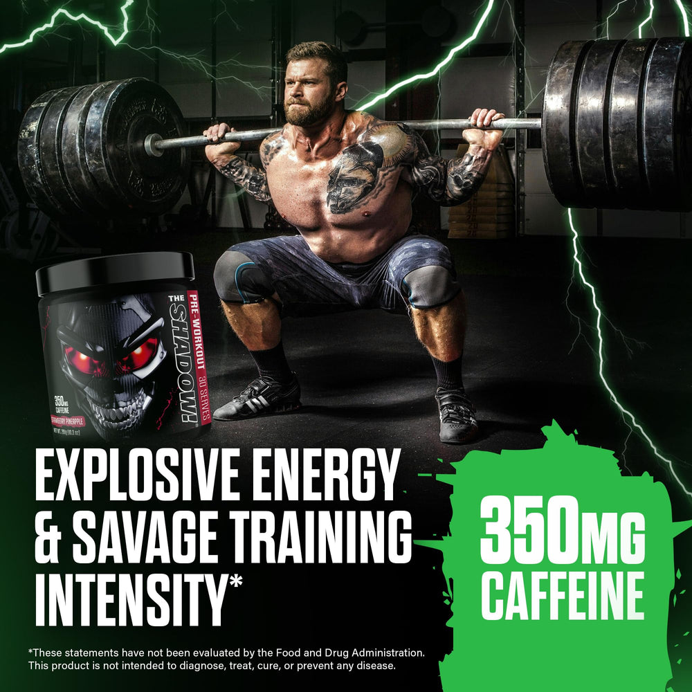 JNX Shadow label closeup on premium ingredients for workouts