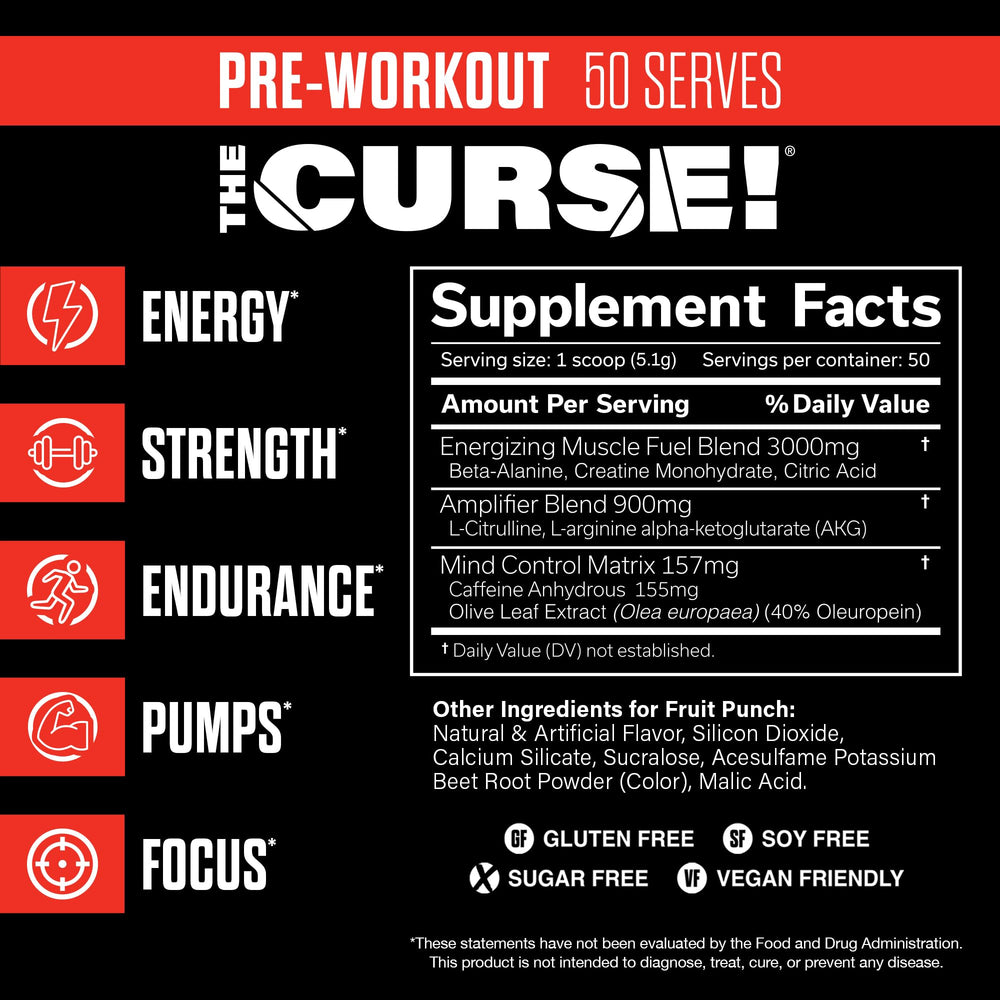 JNX SPORTS The Curse fruit punch serving scoop highlights convenient dosing for focus.