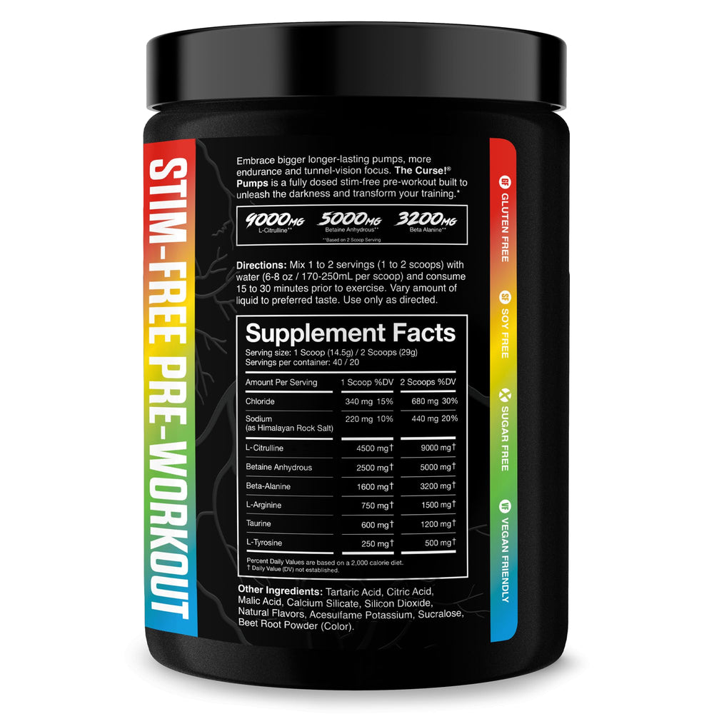 JNX Sports The Curse! Pump scoop-dispense image, illustrating easy mixing for a clean sour candy pre-workout.