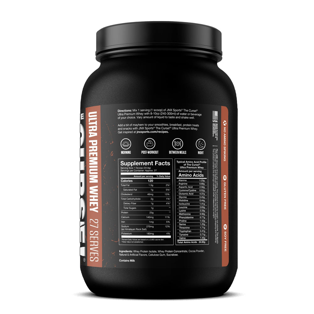 The Curse! scoop highlights 25g protein per serving for fueling workouts.
