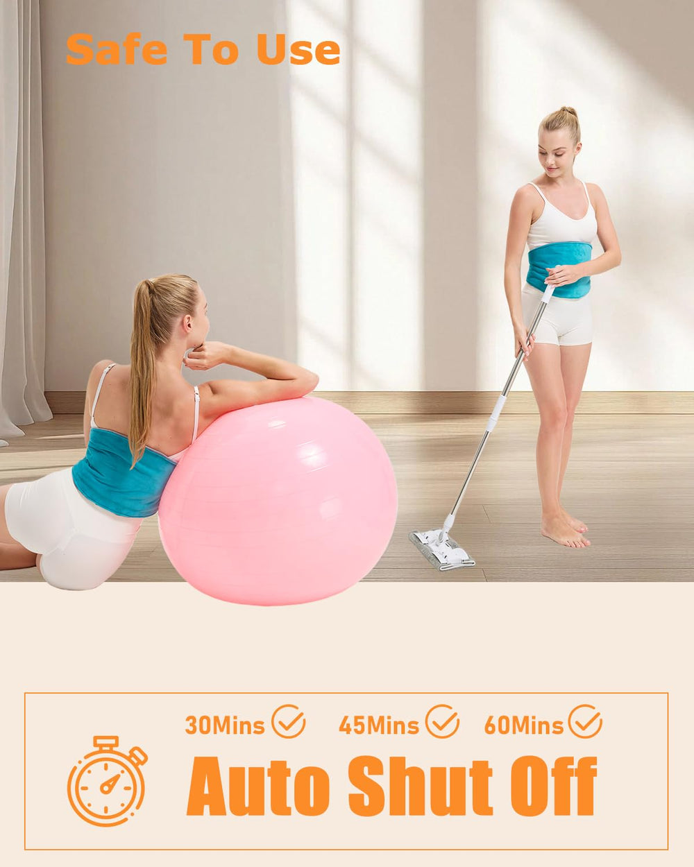 JOBYNA cordless heating pad timer options 30-60 minutes for convenience.