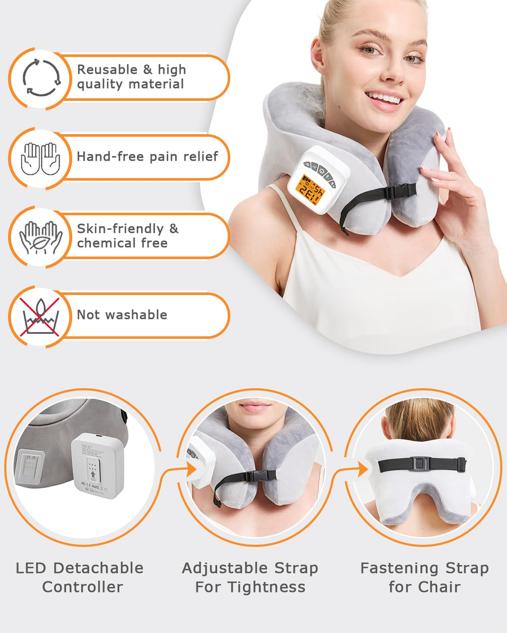 JOBYNA neck pillow with 3-level vibration massage for muscle relief