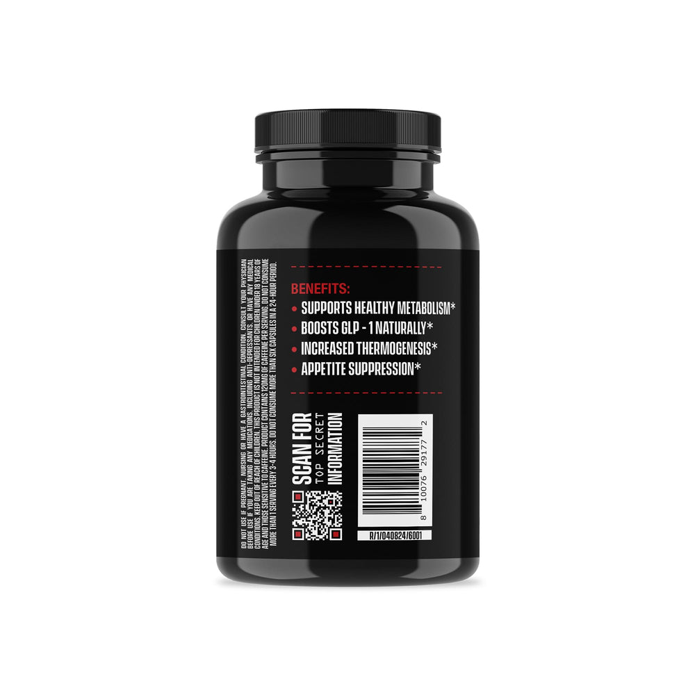 Jocko Fuel Burner bottle side view with label detailing metabolism boosting ingredients