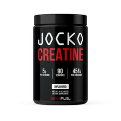 Jocko Fuel Creatine Monohydrate jar side view, signaling muscle support for training