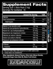 Jocko Fuel Hydrate blue raspberry ingredients label featuring C, B6, B12
