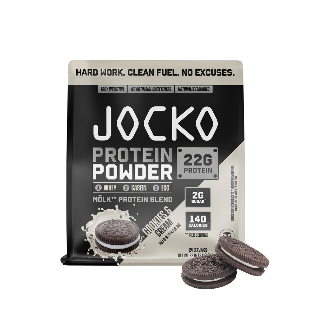 Jocko Fuel Mölk Cookies and Cream tub for muscle recovery and sustained protein delivery