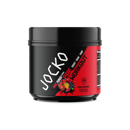 Jocko Fuel pre-workout powder tub boosts energy and focus for workouts.