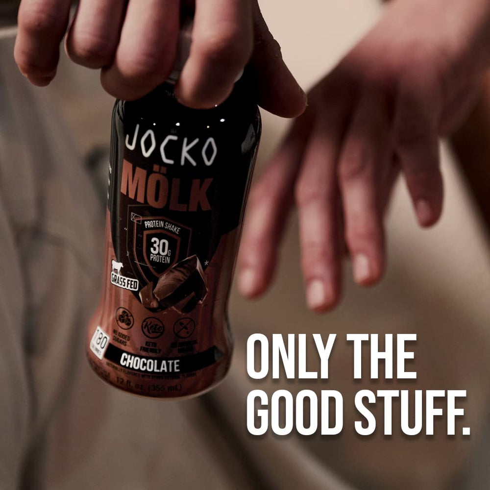 Jocko Mölk 12-pack of 12oz bottles for bulk protein.