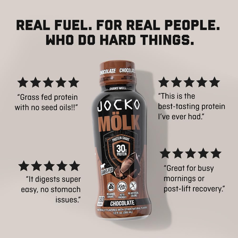 Pack of 12 Jocko Mölk shakes for gym or travel.
