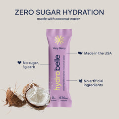 Glass of prepared HydroBelle Very Berry drink showcasing crisp flavor.