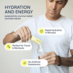 JoinBelle HydroBelle powder being poured into water for refreshing citrus hydration