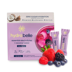 JoinBelle HydroBelle Very Berry packet front for on-the-go zero-sugar hydration.