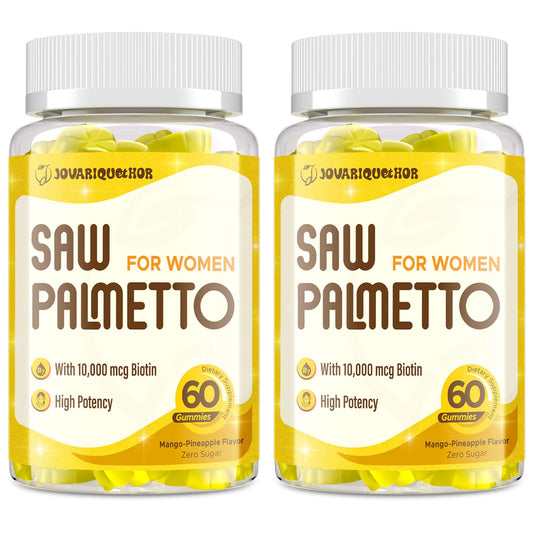 Jovariquethor Saw Palmetto for Women 500mg bottle highlights high-potency formula for hair support