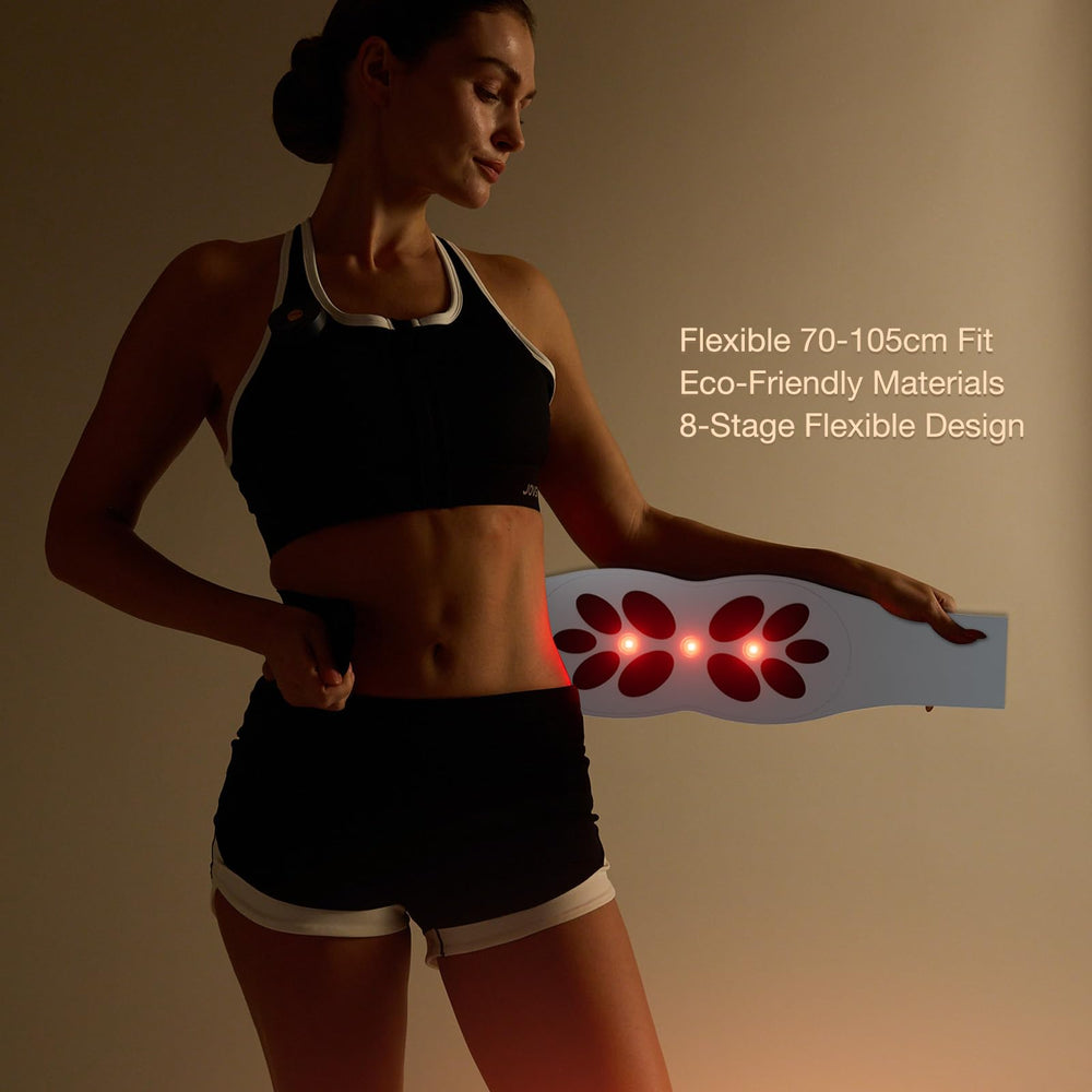 JOVS belt worn on waist demonstrates ergonomic fit for comfortable therapy sessions.