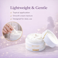 JOVYNEX Estriol cream absorbed on vulvar skin with visible hydration.