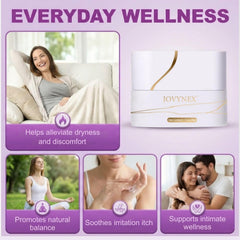 Close-up of JOVYNEX estriol cream texture shows silky, fast-absorbing formula