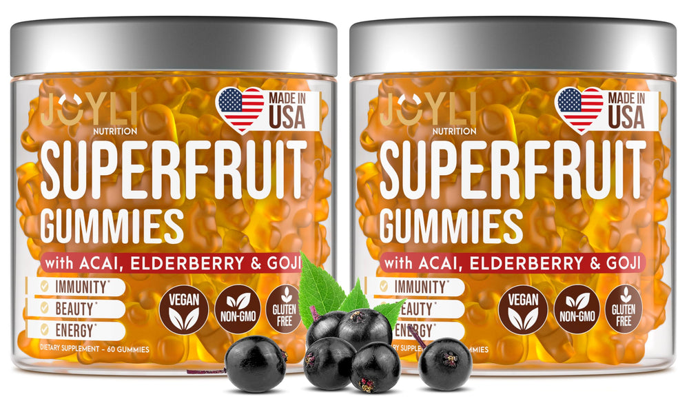 JOYLI Nutrition 2 Pack Multivitamin Fruit Gummies front label for everyday wellness