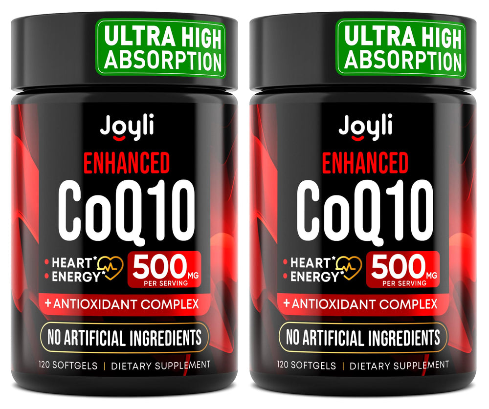 JOYLI Nutrition CoQ10 500mg bottle front highlights energy support and premium look