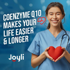 Joyli Nutrition CoQ10 500MG packaging display highlights USA-made quality.