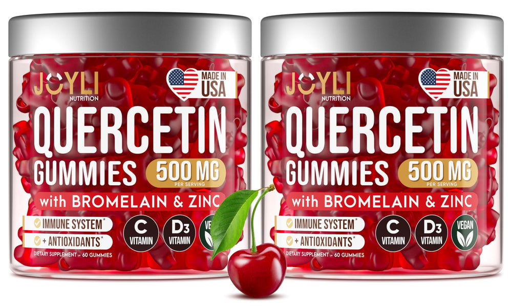 Joyli Quercetin Gummies bottle front view for immune support and seasonal wellness.