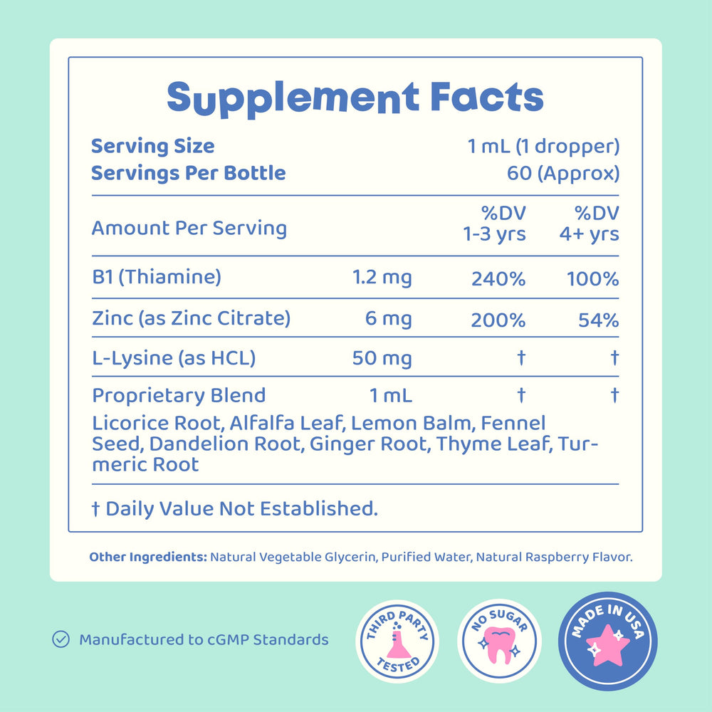 JoySpring ingredients list highlights zinc, B vitamins, and L-Lysine.
