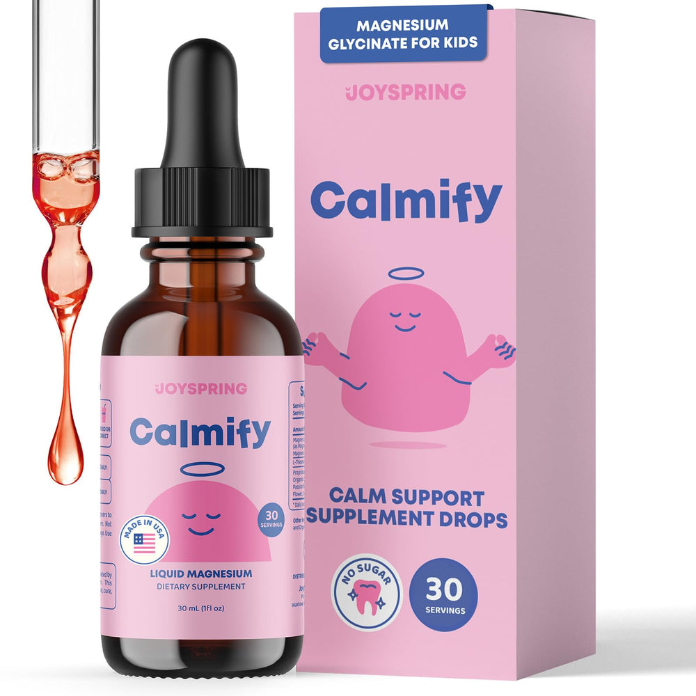 JoySpring Calmify bottle with kid-friendly drops for gentle relaxation.