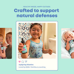 JoySpring cilantro detox kids ingredients closeup shows cilantro, chlorella, and dandelion root.