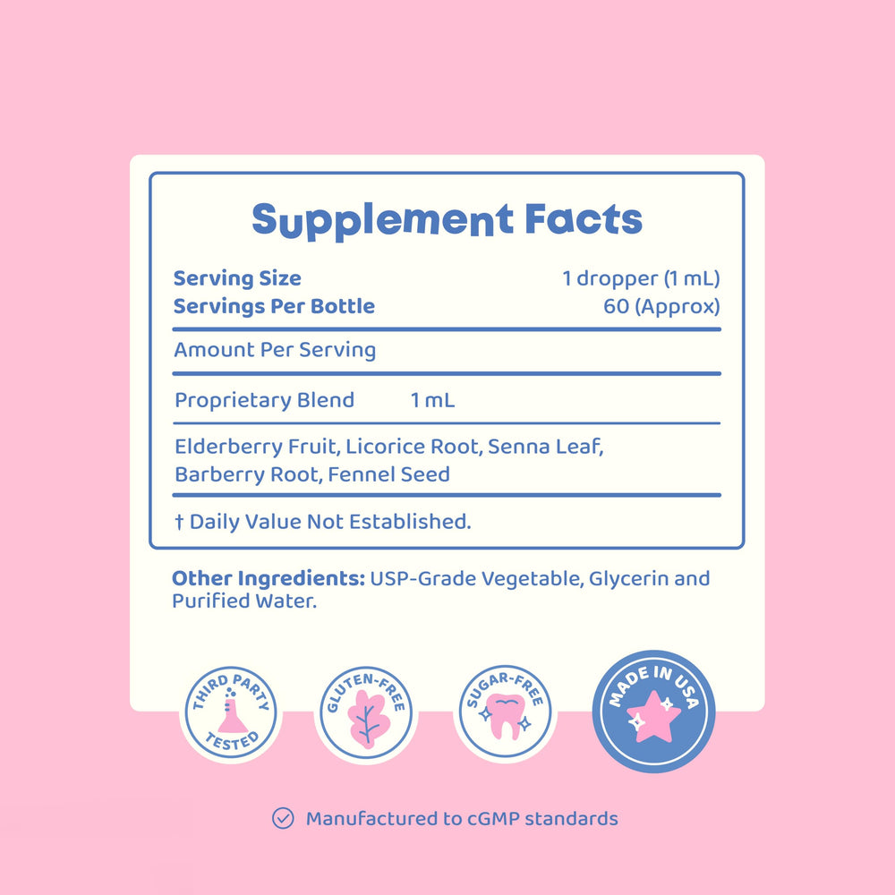 JoySpring Potty Wise dosage guide visual highlights age-based dropper amounts
