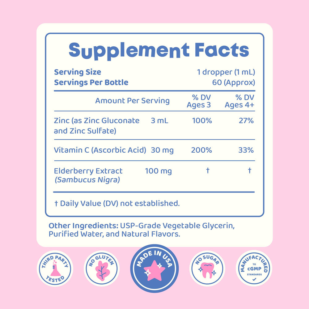 JoySpring ZincBerry drops with clear liquid and measurement marks.