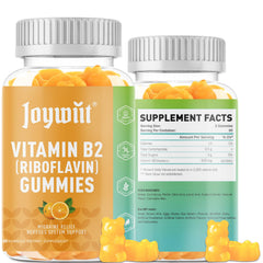 Joywiit B2 Gummies bottle close-up showing colorful chews for energy support.