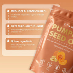 JRR NURIVA label close-up highlighting cold-pressed pumpkin seed oil details.