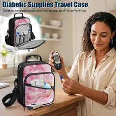 Jrysaedy Marble Diabetes Bag offers ample capacity for supplies in a slim silhouette.
